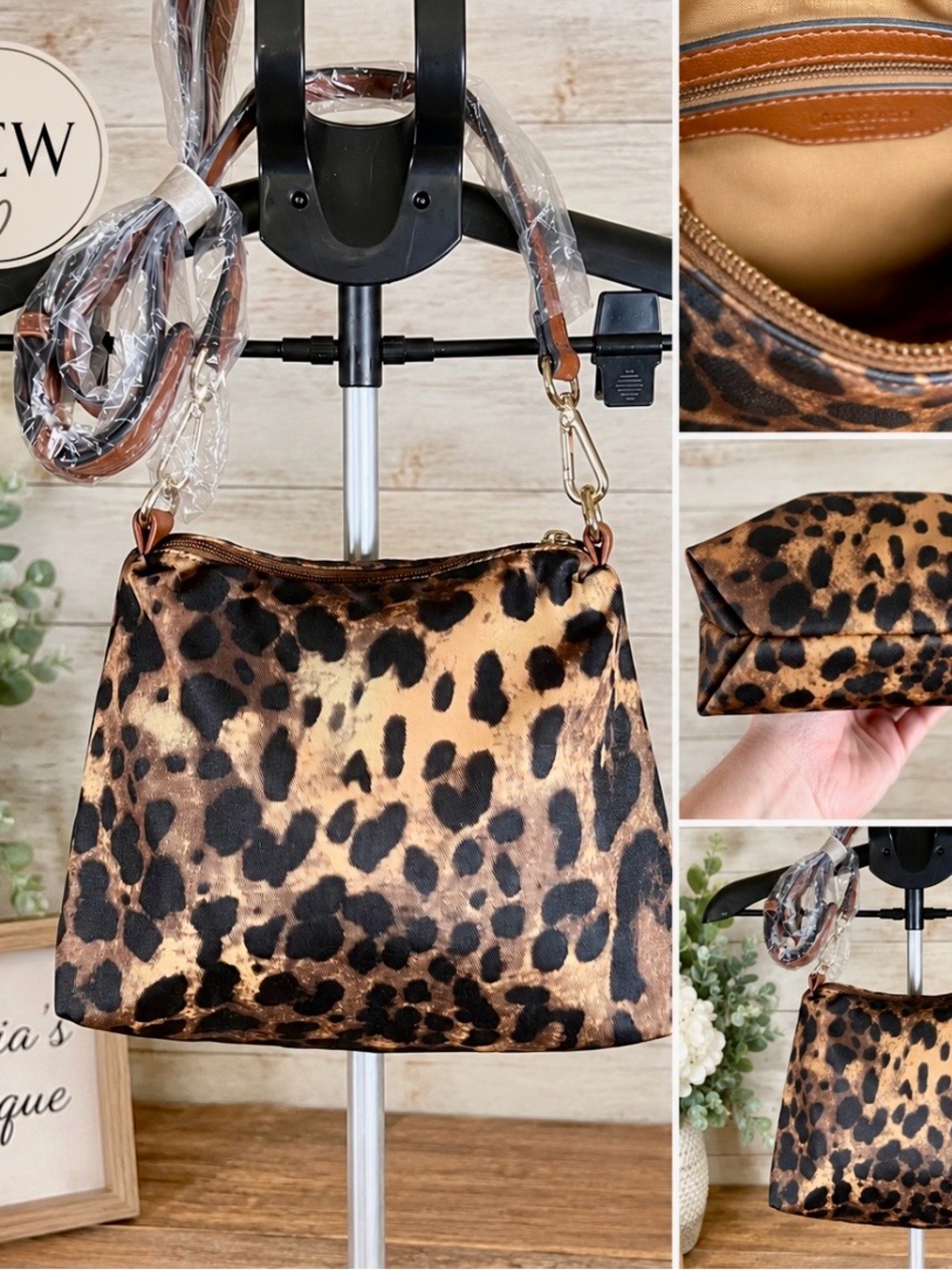 NEW Leopard Print Crossbody Shoulder Bag Brown Black Animal Print